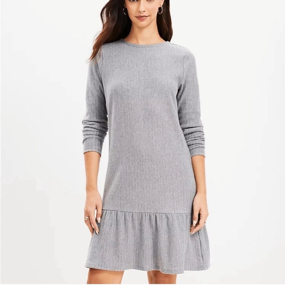 Gray LOFT Dropwaist , Long Sleeves Dress
